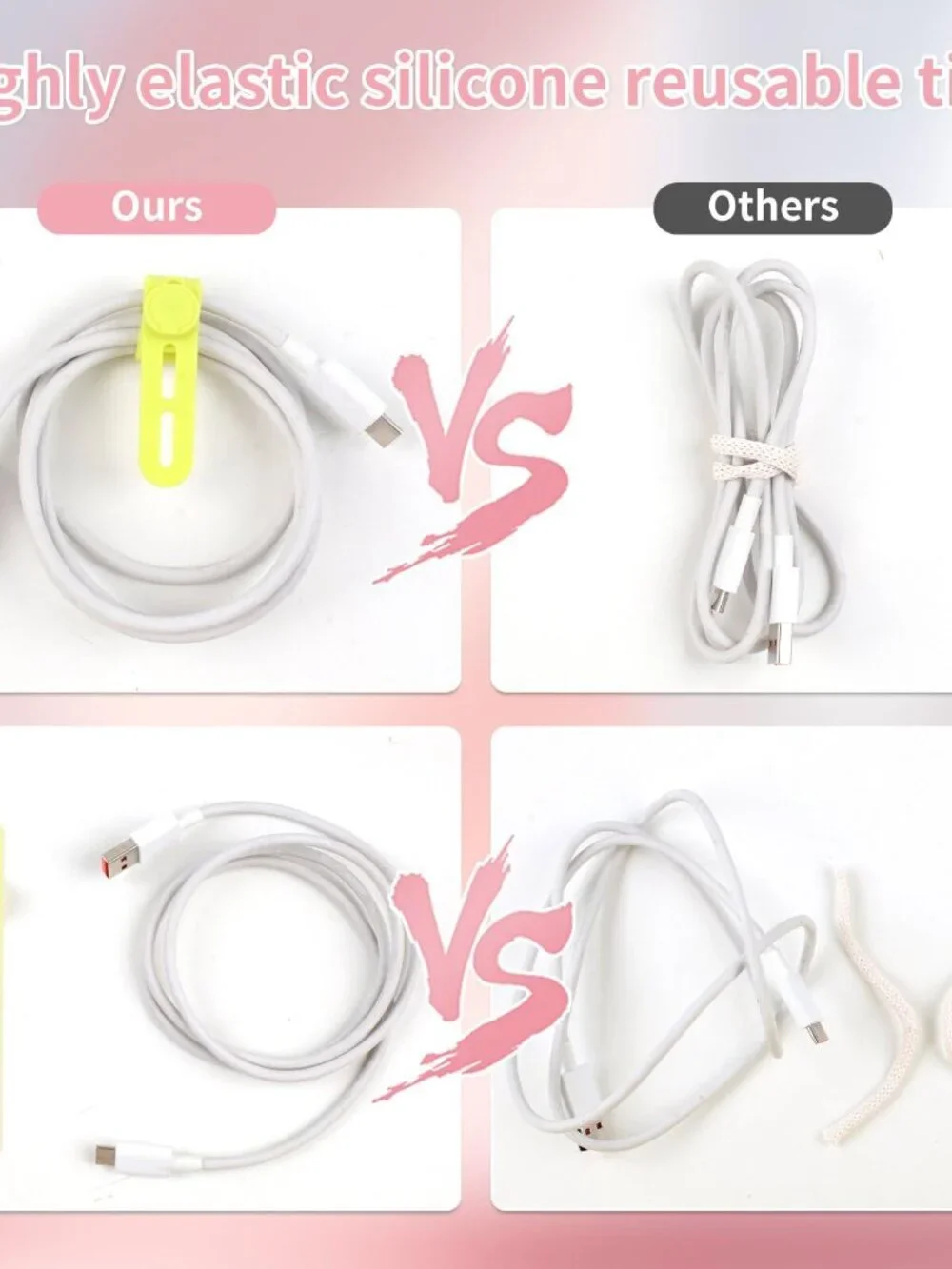 Oligei 25 Pcs Silicone Cable Ties, Cable Ties Reusable, High Elasticity Cord Wra